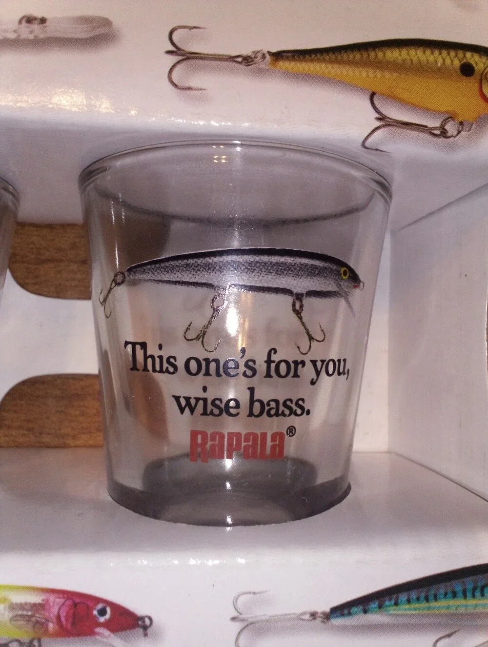Rapala Shot Glass Set Of 4 Decorative Fishing Lure Design 2008 Clear Glass NIP